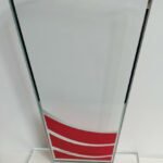 Glass Awards - Trophy with Blue or Red Waves and Silver Trophies  Trim 4mm Thickness - 20cm (8")