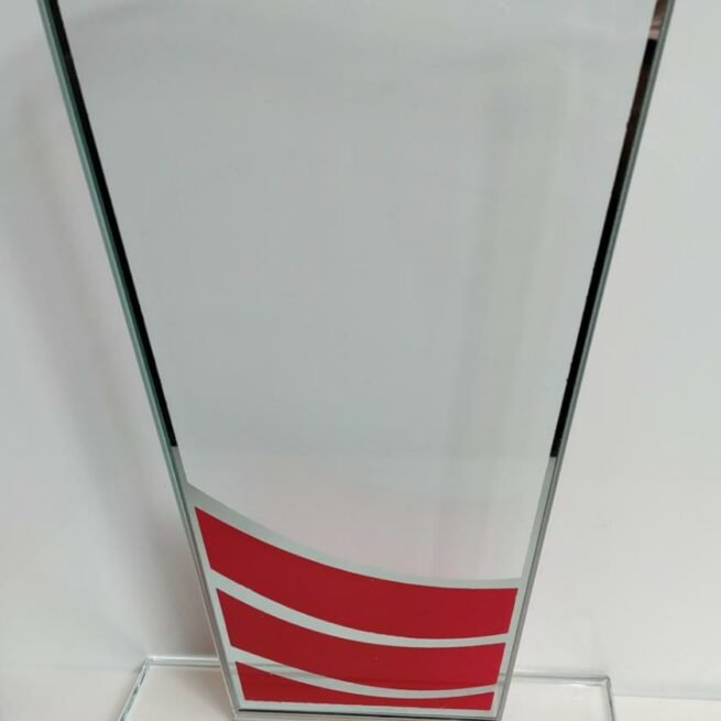 Glass Awards - Trophy with Blue or Red Waves and Silver Trophies  Trim 4mm Thickness - 20cm (8")