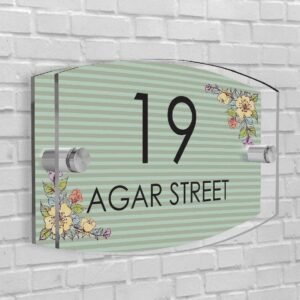 Personalised House Number Plaque Arc-Rectangle Shape Glass Effect Acrylic Door Sign Custom Plaques