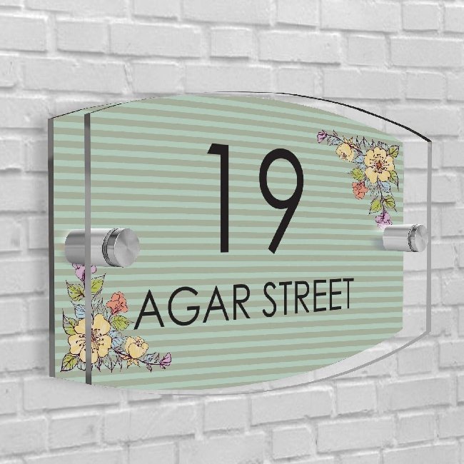 Personalised House Number Plaque Arc-Rectangle Shape Glass Effect Acrylic Door Sign Custom Plaques