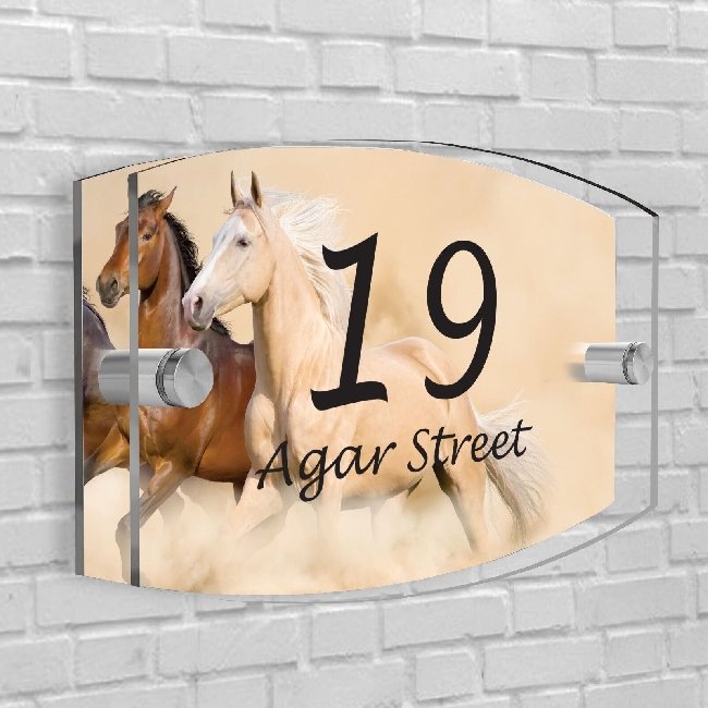 Personalised House Number Plaque Arc-Rectangle Shape Glass Effect Acrylic Door Sign Custom Plaques