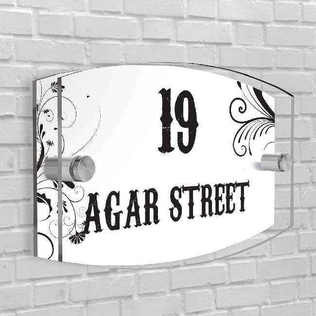 Personalised House Number Plaque Arc-Rectangle Shape Glass Effect Acrylic Door Sign Custom Plaques