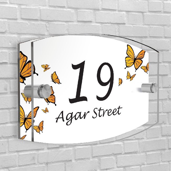 Personalised House Number Plaque Arc-Rectangle Shape Glass Effect Acrylic Door Sign Custom Plaques