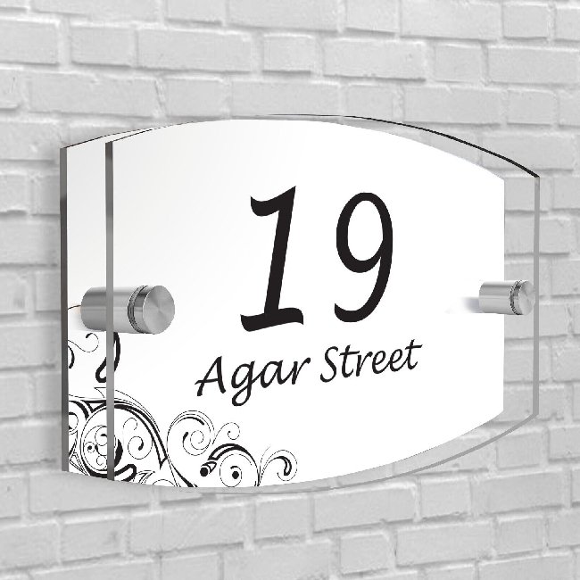 Personalised House Number Plaque Arc-Rectangle Shape Glass Effect Acrylic Door Sign Custom Plaques