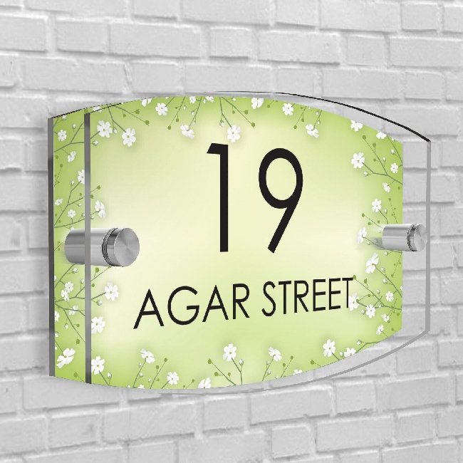 Personalised House Number Plaque Arc-Rectangle Shape Glass Effect Acrylic Door Sign Custom Plaques