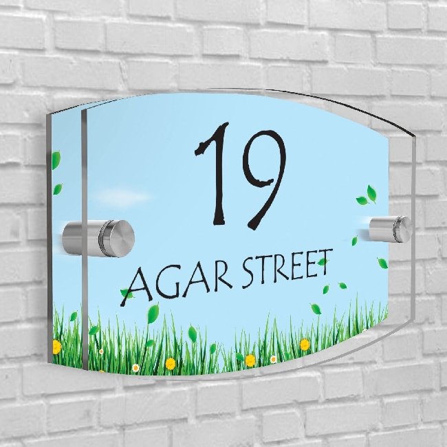 Personalised House Number Plaque Arc-Rectangle Shape Glass Effect Acrylic Door Sign Custom Plaques