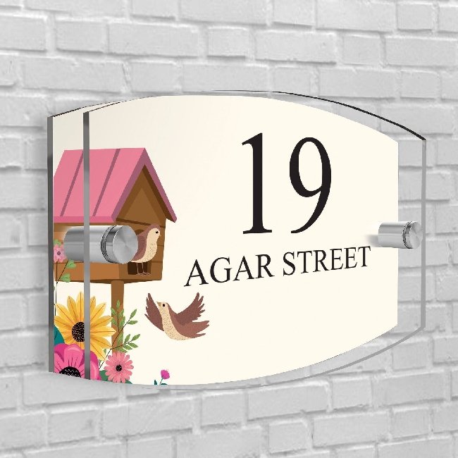 Personalised House Number Plaque Arc-Rectangle Shape Glass Effect Acrylic Door Sign Custom Plaques