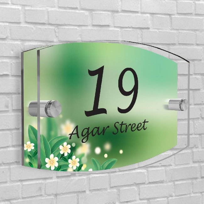 Personalised House Number Plaque Arc-Rectangle Shape Glass Effect Acrylic Door Sign Custom Plaques