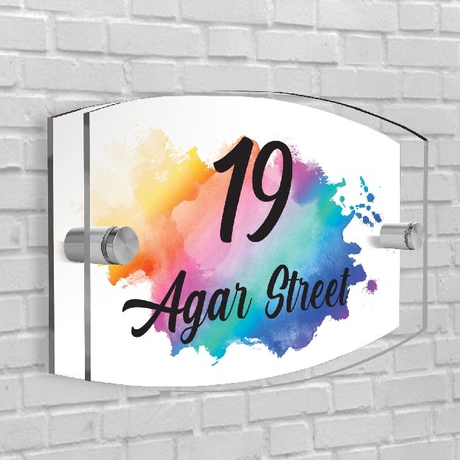 Personalised House Number Plaque Arc-Rectangle Shape Glass Effect Acrylic Door Sign Custom Plaques