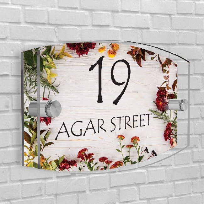 Personalised House Number Plaque Arc-Rectangle Shape Glass Effect Acrylic Door Sign Custom Plaques