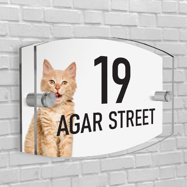 Personalised House Number Plaque Arc-Rectangle Shape Glass Effect Acrylic Door Sign Custom Plaques