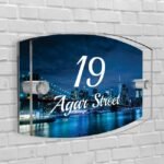 Personalised House Number Plaque Arc-Rectangle Shape Glass Effect Acrylic Door Sign Custom Plaques