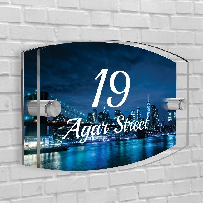Personalised House Number Plaque Arc-Rectangle Shape Glass Effect Acrylic Door Sign Custom Plaques