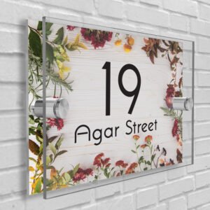 Personalised House Number Plaque Rectangle Shape Glass Effect Acrylic Door Sign Custom Plaques , 200mm x 140mm (8" x 5.5")