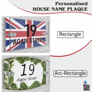 Personalised House Number Sign Printed Plaque Glass Effect Acrylic Sign, 200 mm x 140 mm (8" x 5.5")
