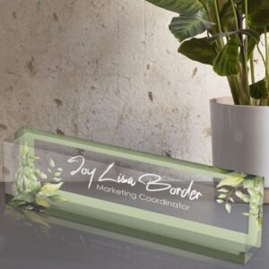Personalised Acrylic Desk Name Plate - 12cm W x 4cm H x 15mm D (14 Designs)