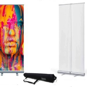 Roll Up / Pull up Exhibition Display Stand with Printed Artwork (800mmx2000mm) Grey Back