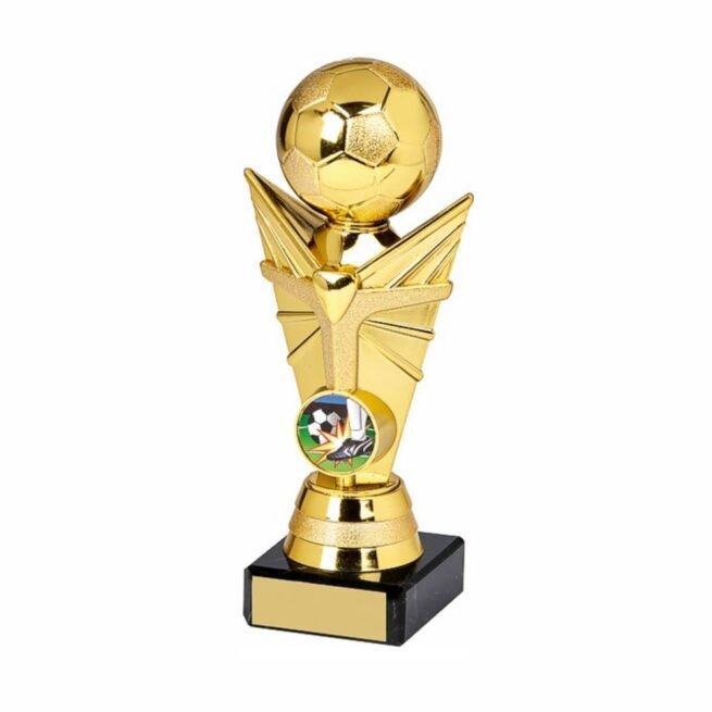 Sign Print Lab Shiny Gold Football Tower Trophy on Marble Size 180mm